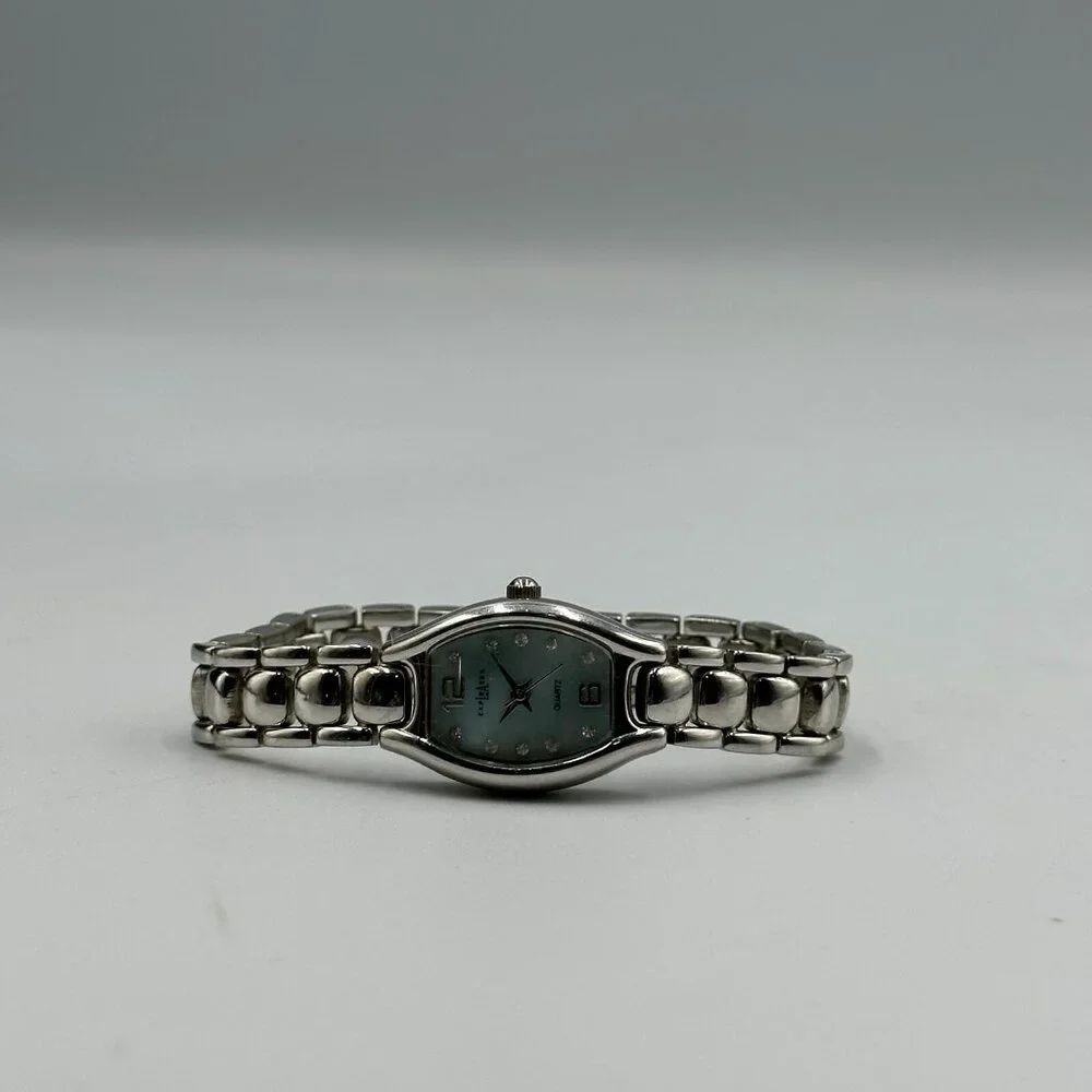 3/$30 L.A. Express Watch Women Silver Tone Blue Mother Of Pearl Dial 6.5" - Picture 8 of 14